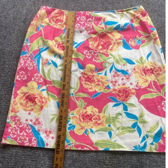 Carolina Blues‎ Skirt Womens 12 Orange Pink Floral Stretch Tropical Pencil Beach - Picture 3 of 10